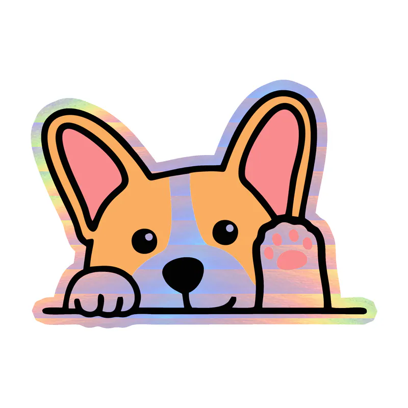 Dog Peeking - Corgi - Holographic Vinyl Sticker - Custom Size