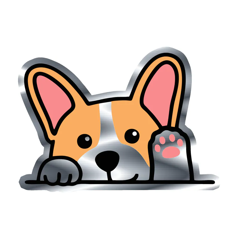 Dog Peeking - Corgi - Silver Chrome Vinyl Sticker - Custom Size