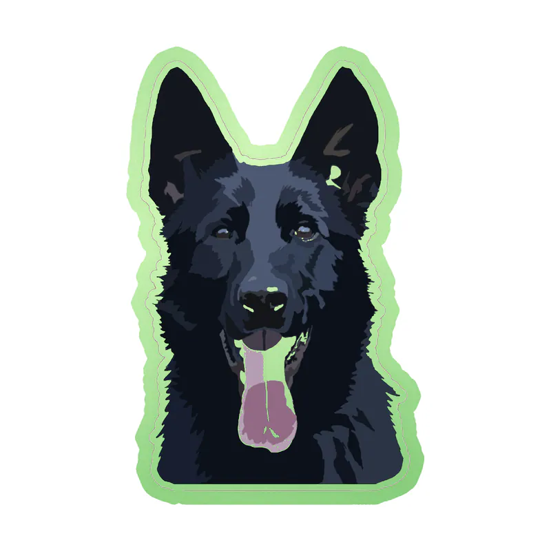 Black German Shepherd - Glow in the Dark Vinyl Sticker - Custom Size