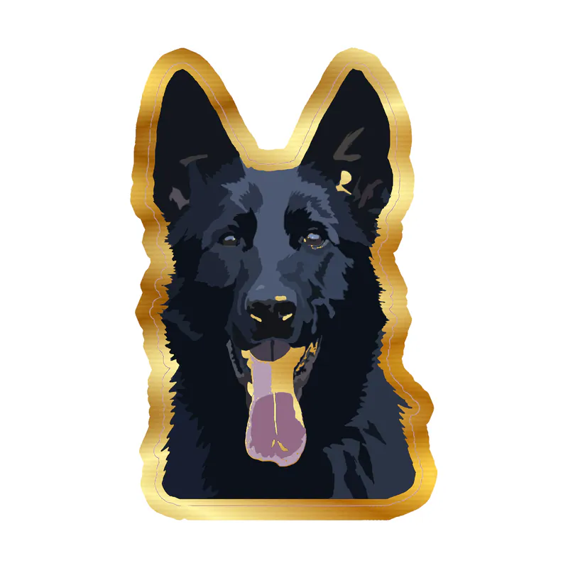 Black German Shepherd - Gold Chrome Vinyl Sticker - Custom Size