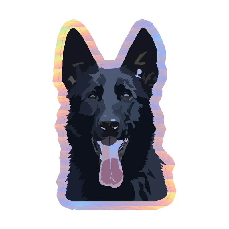 Black German Shepherd - Holographic Vinyl Sticker - Custom Size