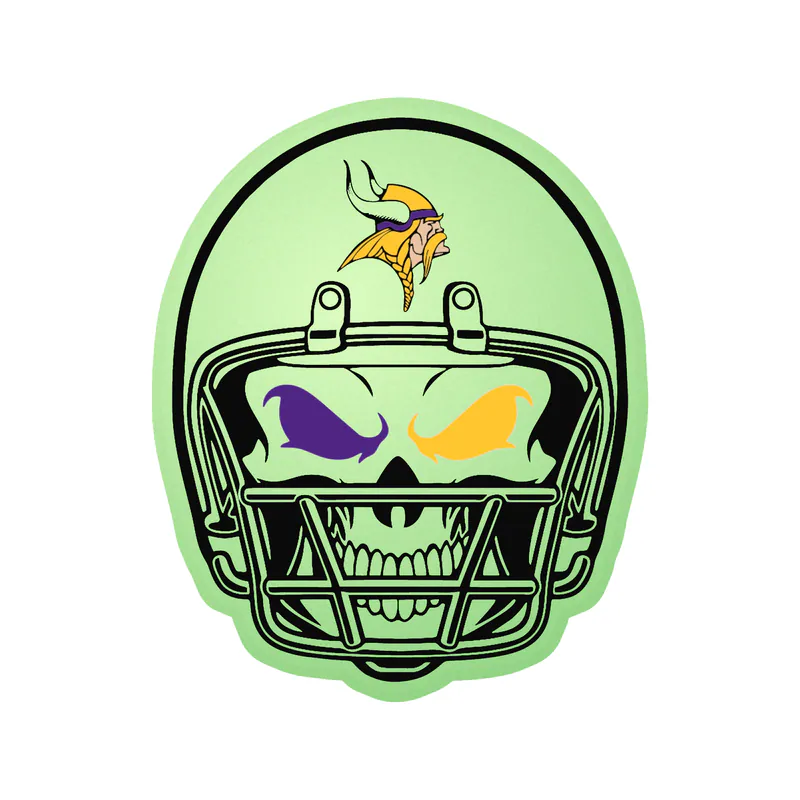 Minnesota Vikings - Skull with Helmet - Glow in the Dark Vinyl Sticker - Custom Size