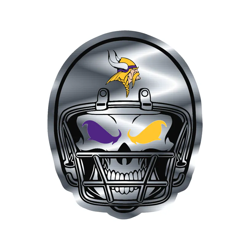 Minnesota Vikings - Skull with Helmet - Silver Chrome Vinyl Sticker - Custom Size