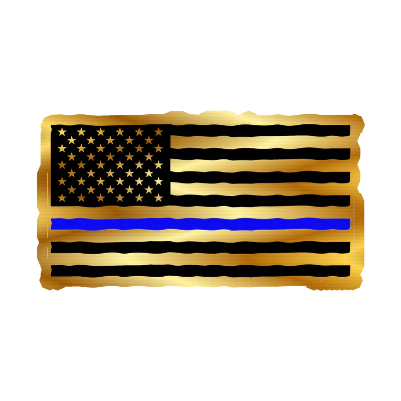 Blue Line American Flag Gold Chrome Vinyl Decal - custom size