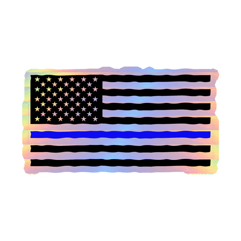Blue Line American Flag Holographic Vinyl Decal - custom size