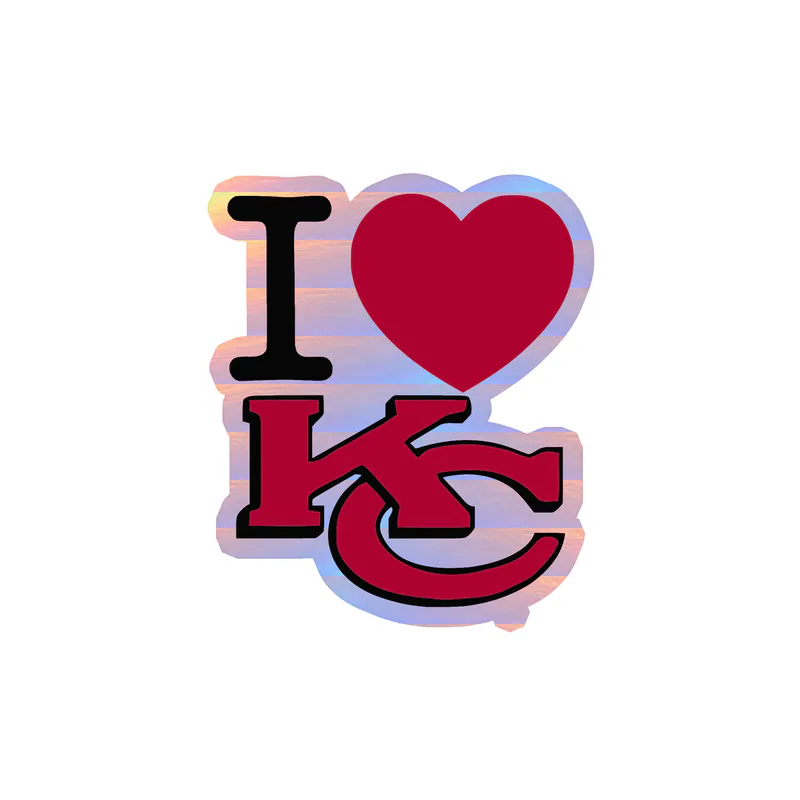 Kansas City Chiefs - I Love KC=  Holographic Vinyl Sticker – Custom Size