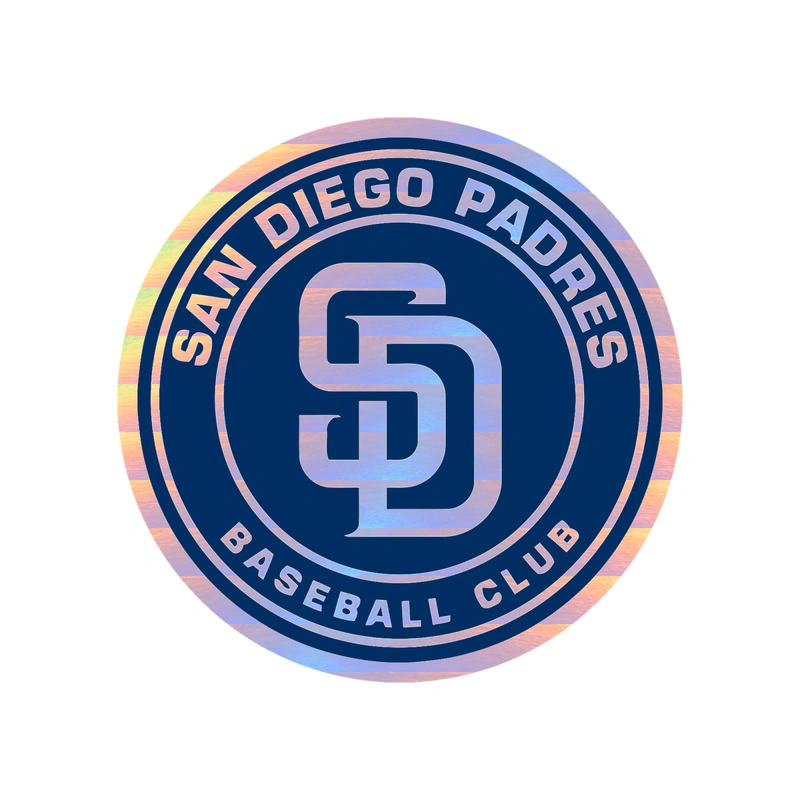 San Diego Padres - Blue Circle With White Name - Holographic Vinyl Sticker - Custom Size