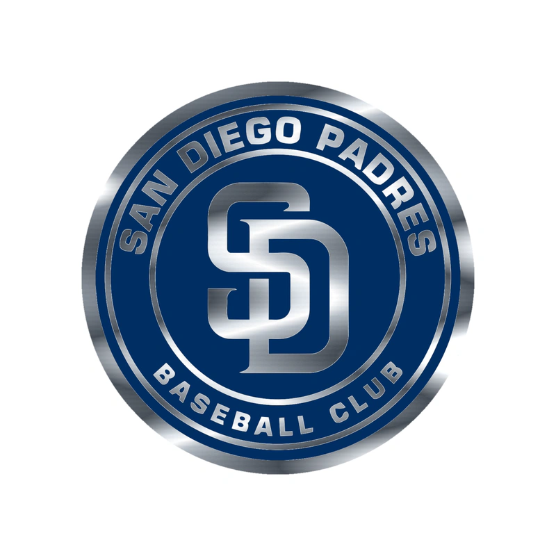 San Diego Padres - Blue Circle With White Name - Silver Chrome Vinyl Sticker - Custom Size