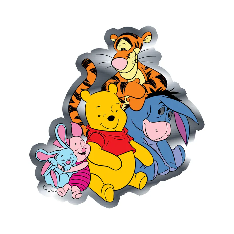 Winnie The Pooh - Friends -  Silver Chrome Vinyl Sticker - Custom Size