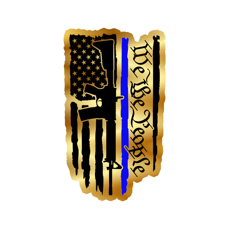 We the People Blue Line American Flag - Gold Chrome Vinyl Decal - custom size
