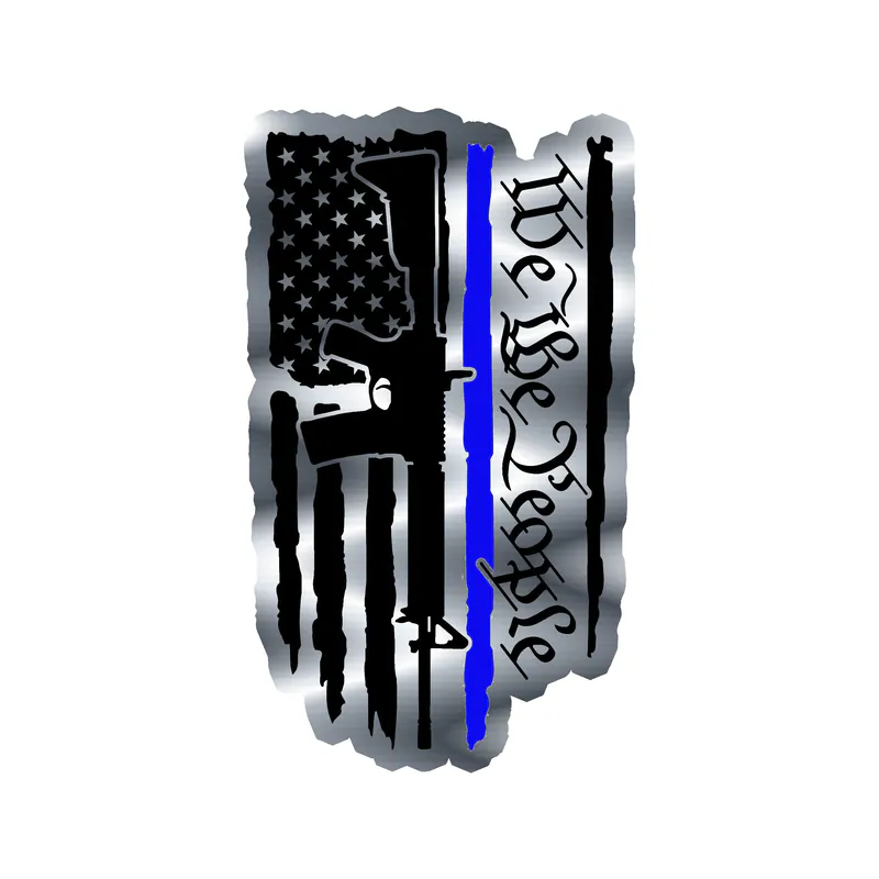 We the People Blue Line American Flag - Silver Chrome Vinyl Decal - custom size