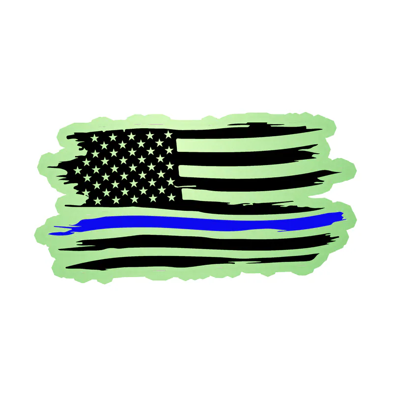 Distressed Blue Line American Flag - Glow in the Dark Vinyl Decal - custom size