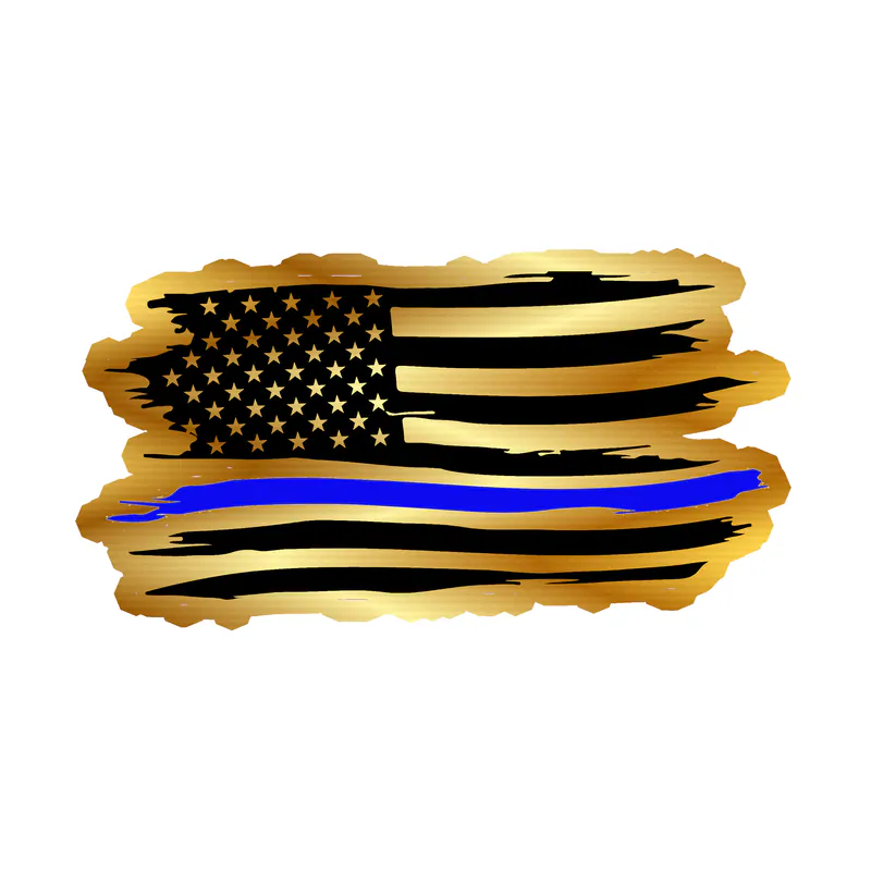 Distressed Blue Line American Flag - Gold Chrome Vinyl Decal - custom size