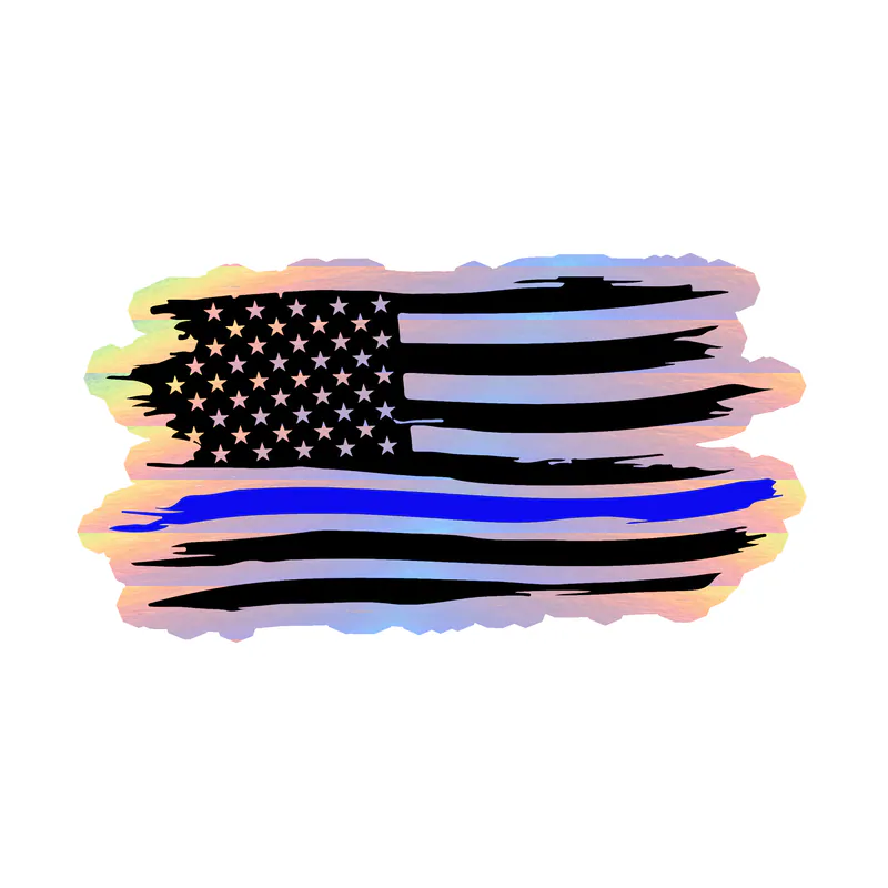 Distressed Blue Line American Flag - Holographic Vinyl Decal - custom size