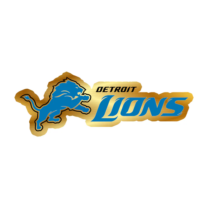 Detroit Lions - Lion With Black And Blue Name - Gold Chrome Vinyl Sticker - Custom Size