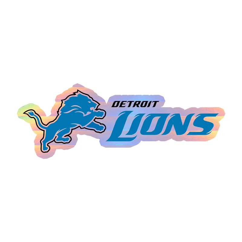 Detroit Lions - Lion With Black And Blue Name - Holographic Vinyl Sticker - Custom Size