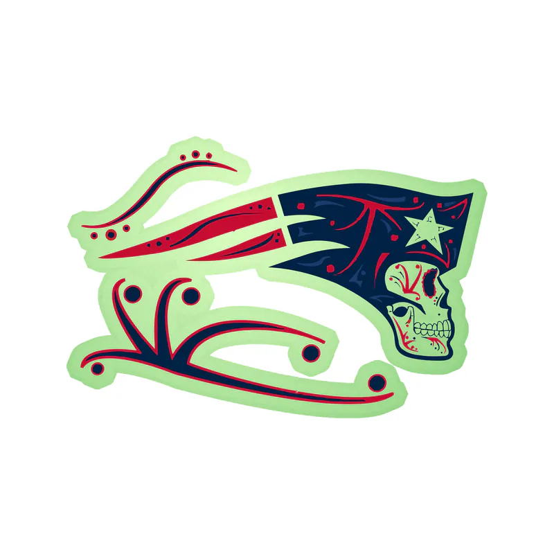New England Patriots - Sugar Skull Side Profile - Glow in the Dark Vinyl Sticker - Custom Size