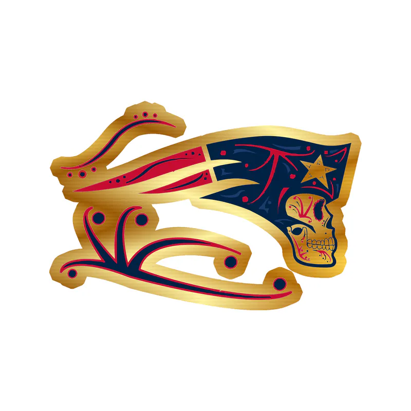 New England Patriots - Sugar Skull Side Profile - Gold Chrome Vinyl Sticker - Custom Size