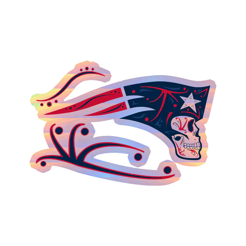 New England Patriots - Sugar Skull Side Profile - Holographic Vinyl Sticker - Custom Size