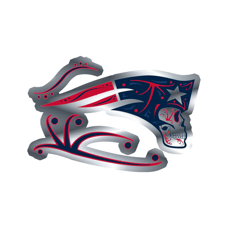 New England Patriots - Sugar Skull Side Profile - Silver Chrome Vinyl Sticker - Custom Size