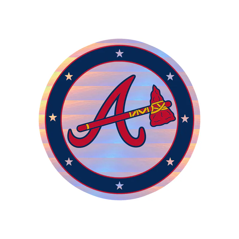 Atlanta Braves - Blue Circle With Stars - Holographic Vinyl Sticker - Custom Size