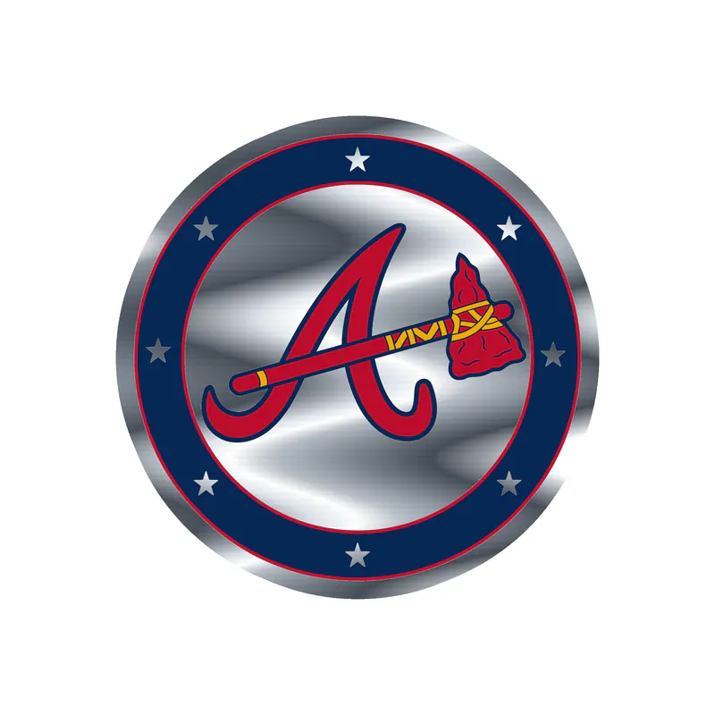 Atlanta Braves - Blue Circle With Stars - Silver Chrome Vinyl Sticker - Custom Size
