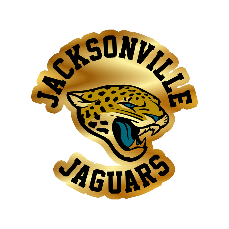 Jacksonville Jaguars - Jaguar Head With Name - Gold Chrome Vinyl Sticker - Custom Size