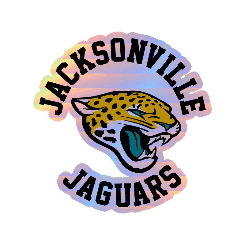 Jacksonville Jaguars - Jaguar Head With Name - Holographic Vinyl Sticker - Custom Size
