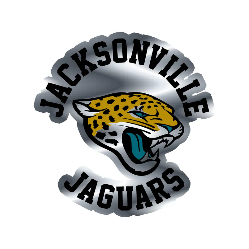 Jacksonville Jaguars - Jaguar Head With Name - Silver Chrome Vinyl Sticker - Custom Size
