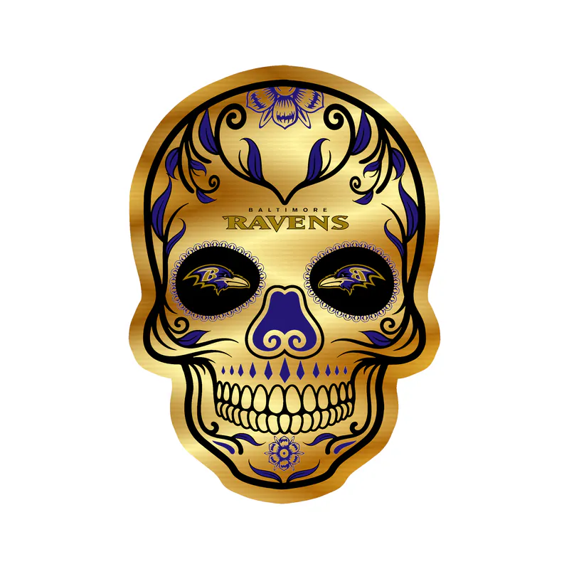 Baltimore Ravens - Sugar Skull - Gold Chrome Vinyl Sticker - Custom Size