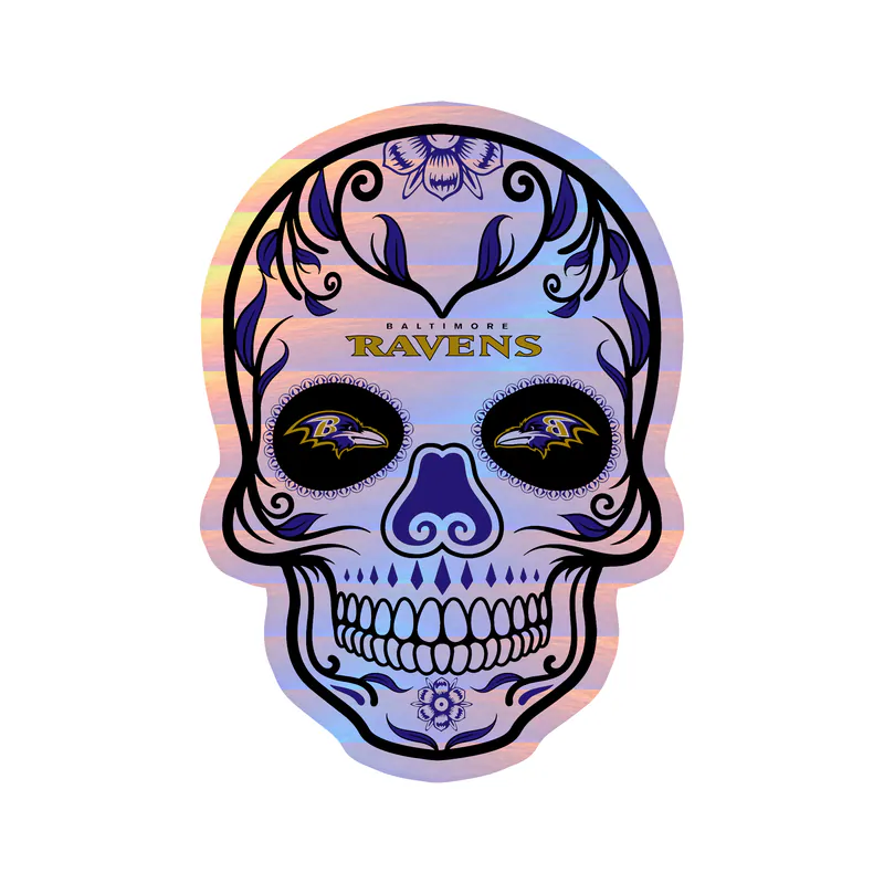 Baltimore Ravens - Sugar Skull - Holographic Vinyl Sticker - Custom Size