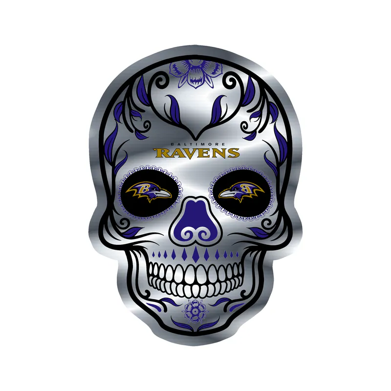 Baltimore Ravens - Sugar Skull - Silver Chrome Vinyl Sticker - Custom Size