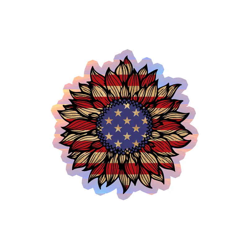 American Sunflower Full Color Vinyl - Holographic Vinyl Sticker - Custom Size