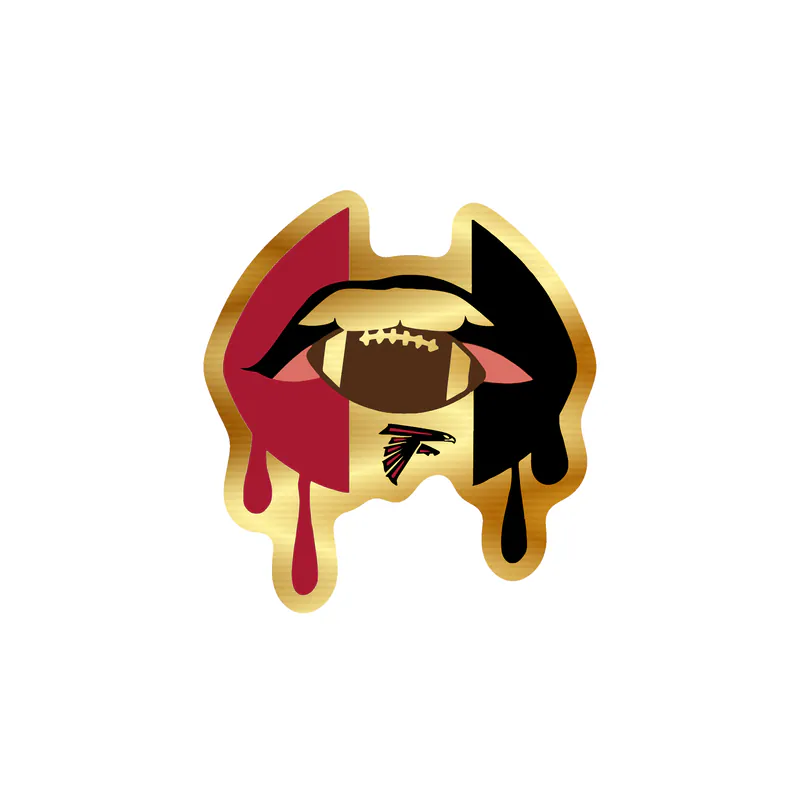 Atlanta Falcons - Lips With Football - Gold Chrome Vinyl Sticker - Custom Size