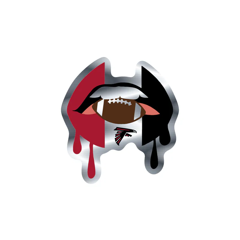 Atlanta Falcons - Lips With Football - Silver Chrome Vinyl Sticker - Custom Size