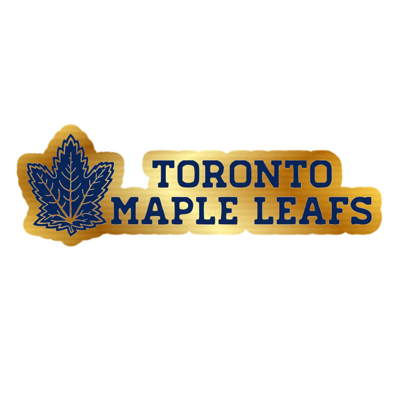 Toronto Maple Leafs - Leaf With Name On Side - Gold Chrome Vinyl Sticker - Custom Size