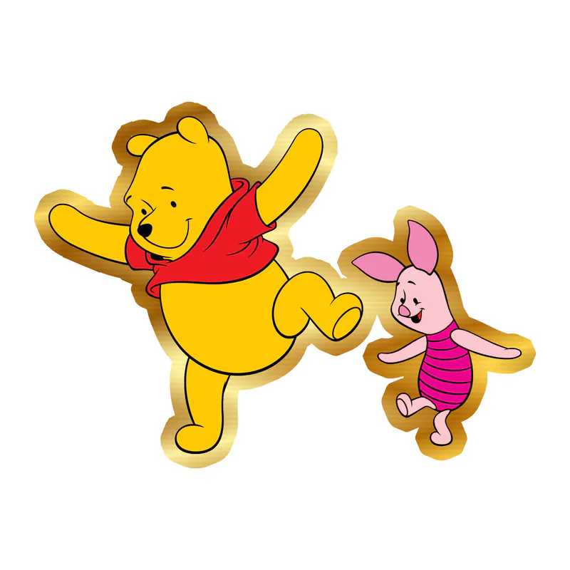 Winnie The Pooh - Pooh And Piglet -  Gold Chrome Vinyl Sticker - Custom Size