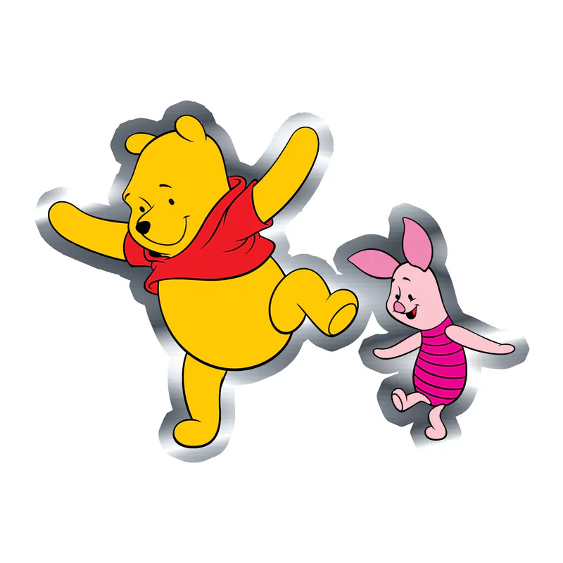 Winnie The Pooh - Pooh And Piglet -  Silver Chrome Vinyl Sticker - Custom Size