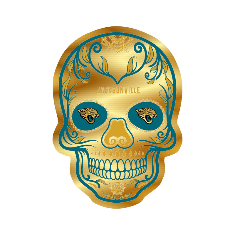 Jacksonville Jaguars - Sugar Skull - Gold Chrome Vinyl Sticker - Custom Size