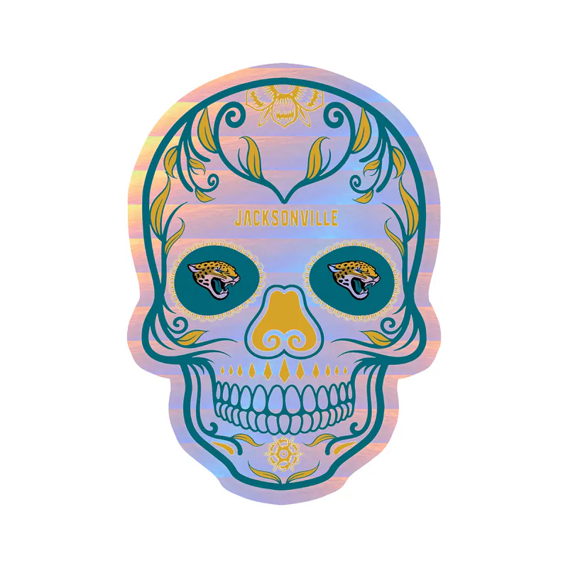 Jacksonville Jaguars - Sugar Skull - Holographic Vinyl Sticker - Custom Size