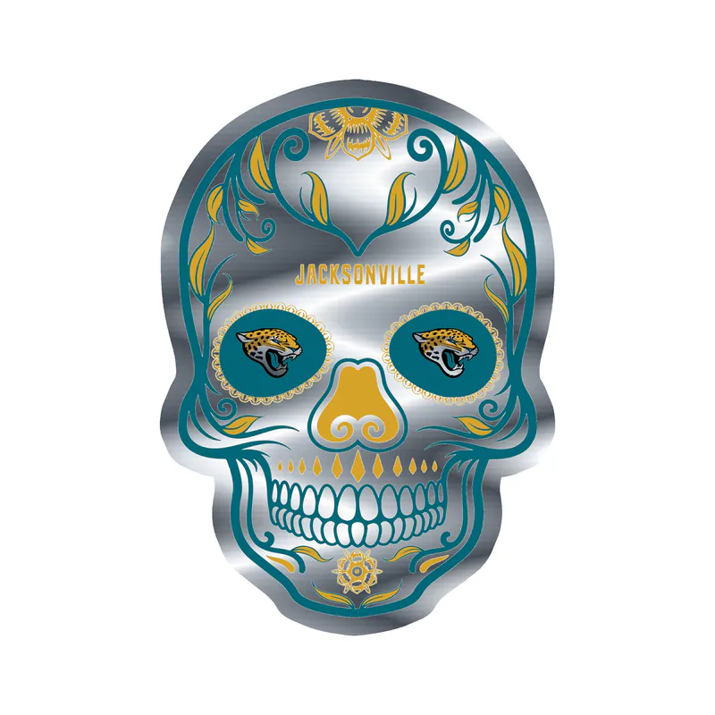 Jacksonville Jaguars - Sugar Skull - Silver Chrome Vinyl Sticker - Custom Size