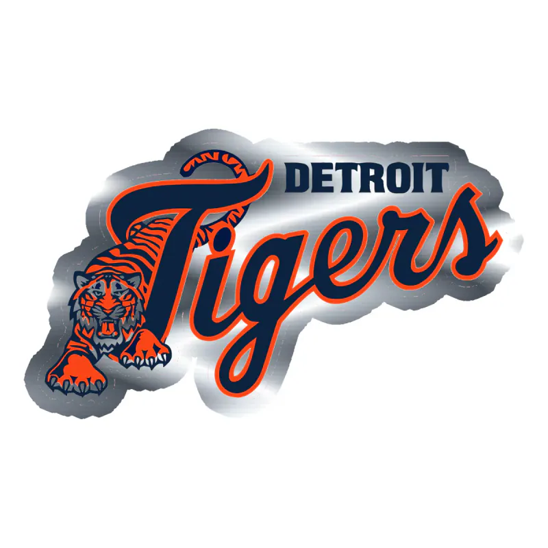 Detroit Tigers - Tiger With Name - Silver Chrome Vinyl Sticker - Custom Size