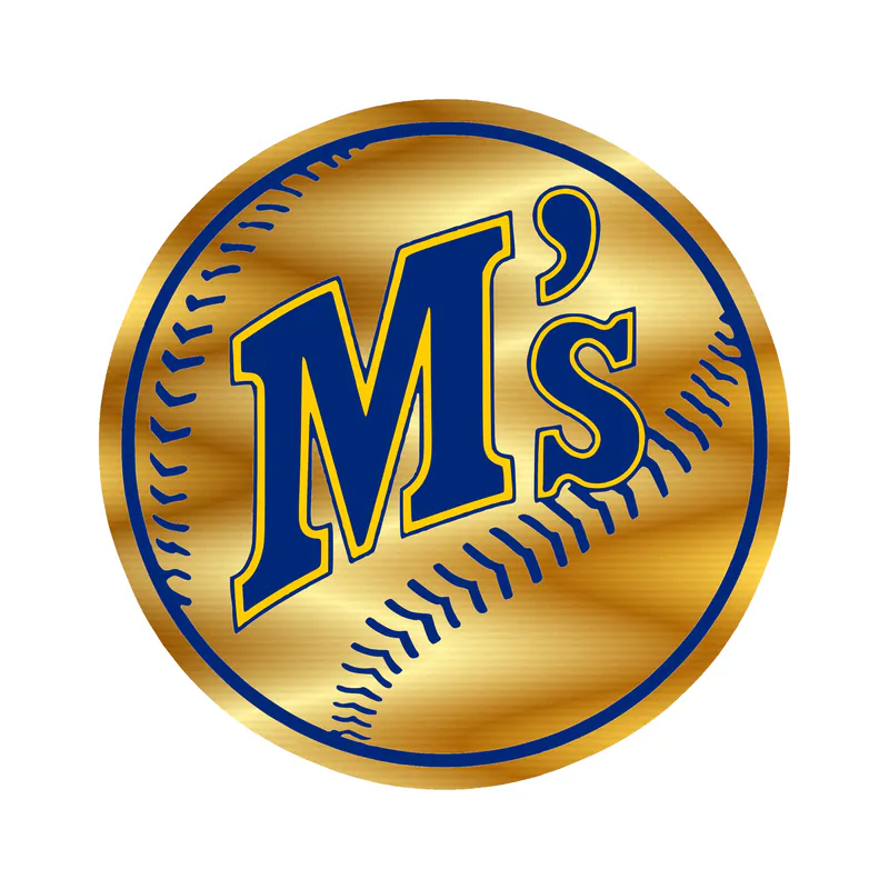 Seattle Mariners - Baseball With M - Gold Chrome Vinyl Sticker - Custom Size
