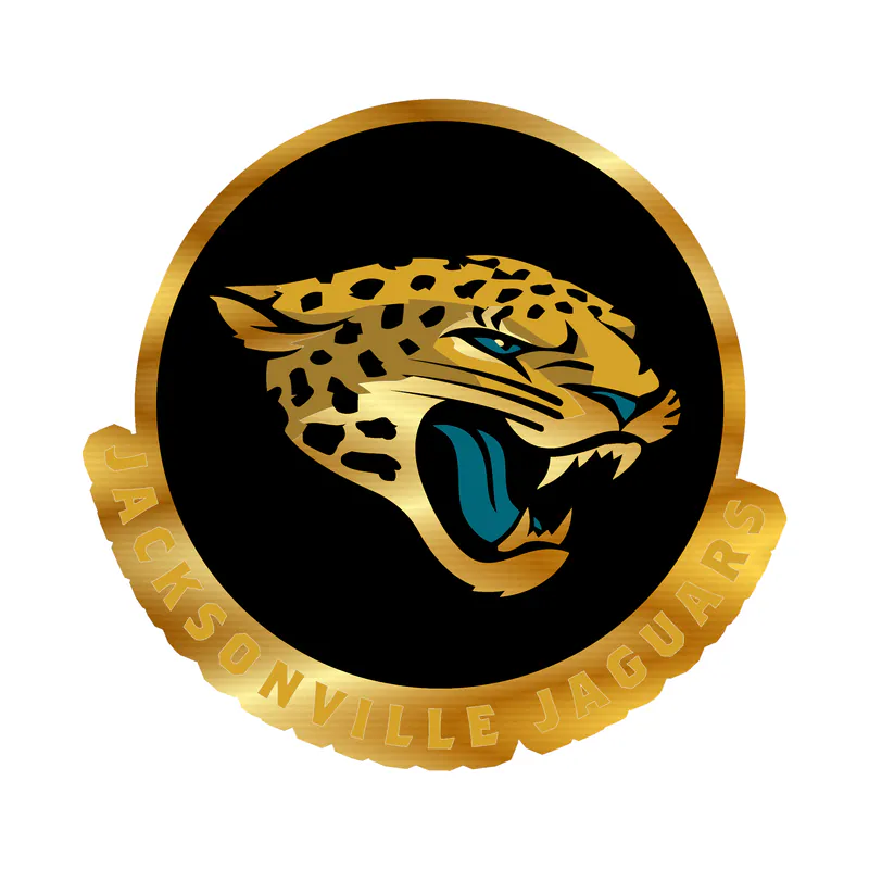 Jacksonville Jaguars - Black Circle With Jaguar And Name - Gold Chrome Vinyl Sticker - Custom Size