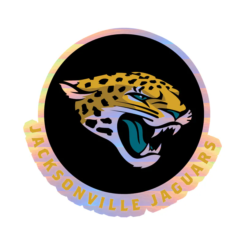 Jacksonville Jaguars - Black Circle With Jaguar And Name - Holographic Vinyl Sticker - Custom Size