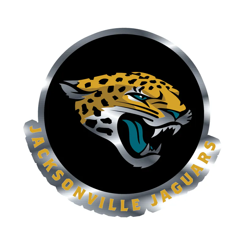 Jacksonville Jaguars - Black Circle With Jaguar And Name - Silver Chrome Vinyl Sticker - Custom Size