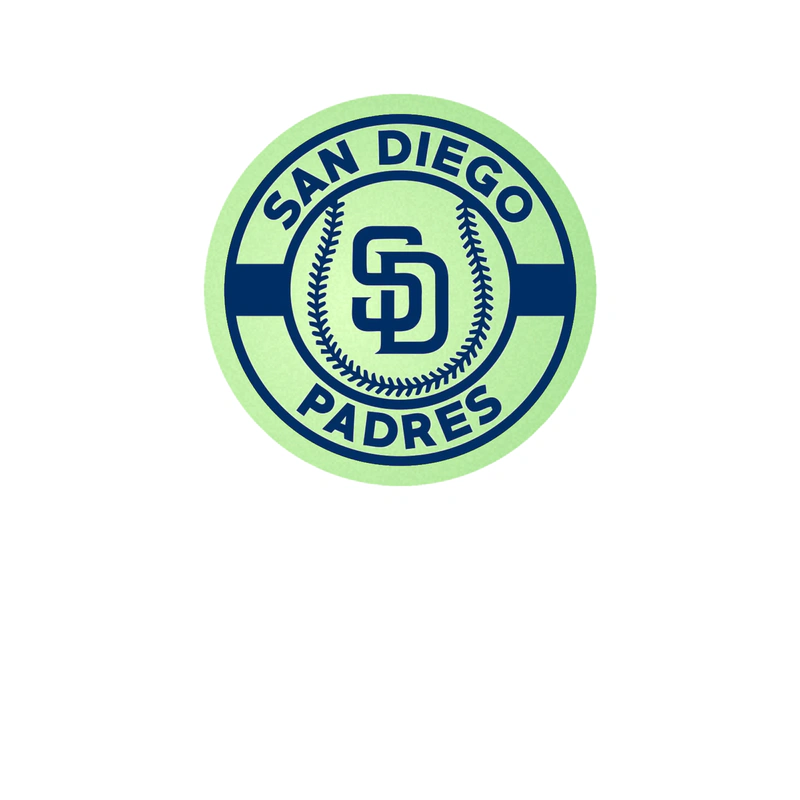 San Diego Padres - White Circle With Baseball - Glow in the Dark Vinyl Sticker - Custom Size