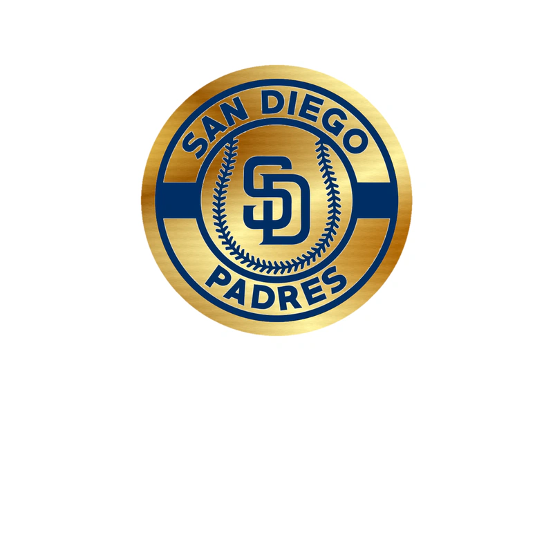 San Diego Padres - White Circle With Baseball - Gold Chrome Vinyl Sticker - Custom Size
