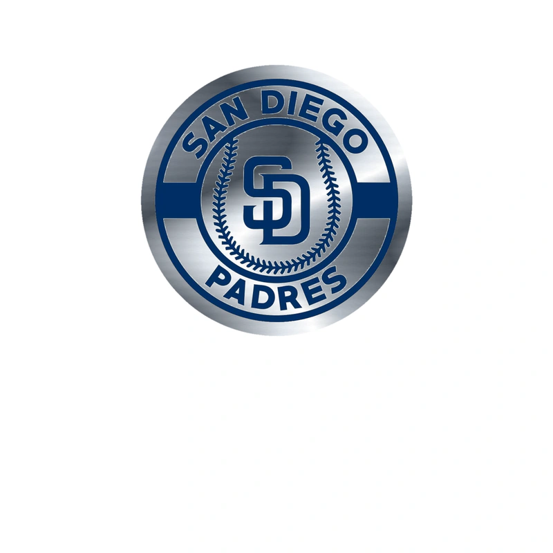 San Diego Padres - White Circle With Baseball - Silver Chrome Vinyl Sticker - Custom Size