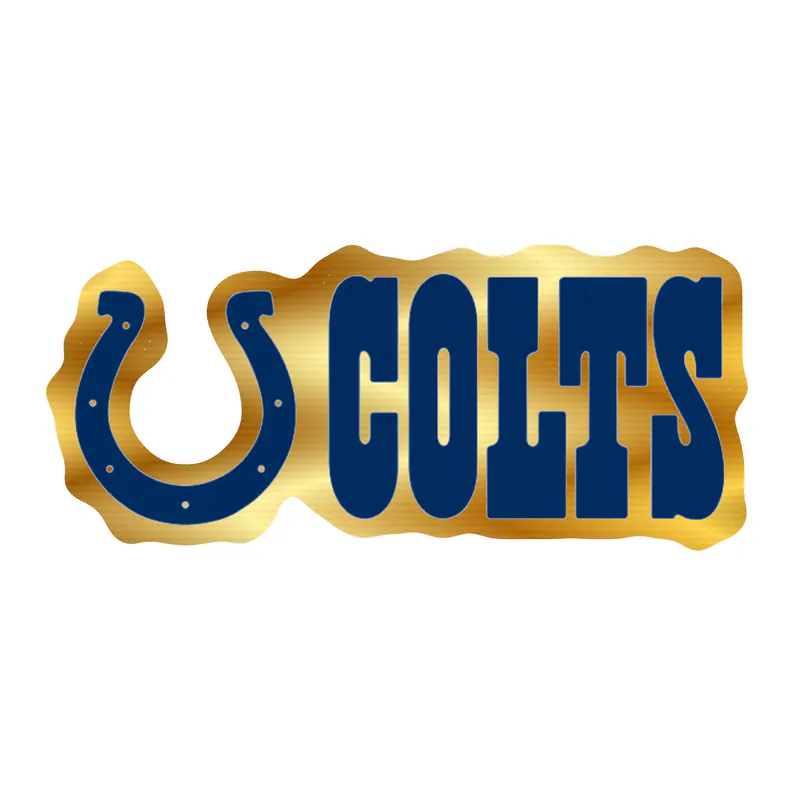 Indianapolis Colts - Horseshoe With Colts - Gold Chrome Vinyl Sticker - Custom Size